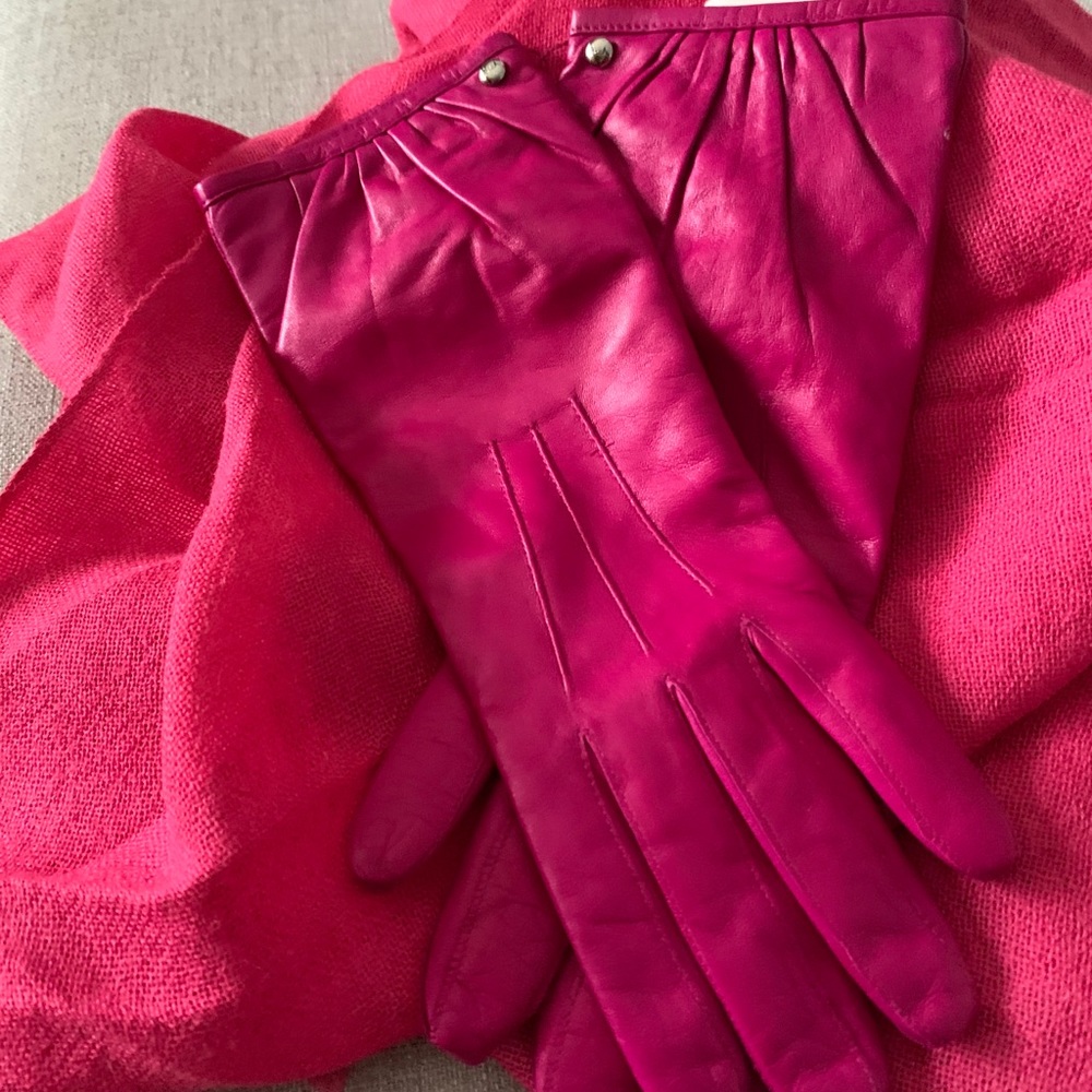 Coach Hot Pink Leather Gloves